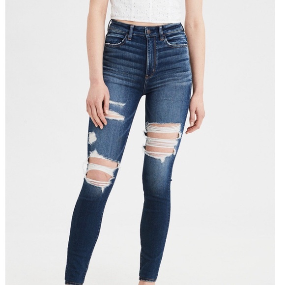 American Eagle Outfitters Denim - AEO- Dark Wash Mid Rise Distressed Skinny Jeans